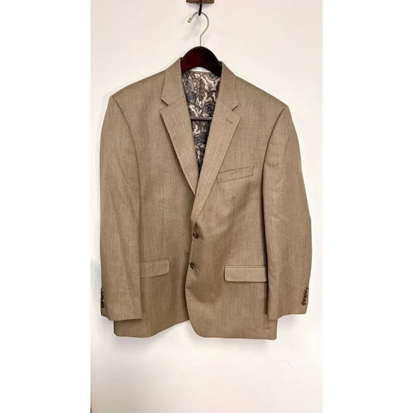 Chaps Mens Beige Poly Rayon Linen 2 Button Notch Lapel Blazer Jacket Large - Picture 1 of 13